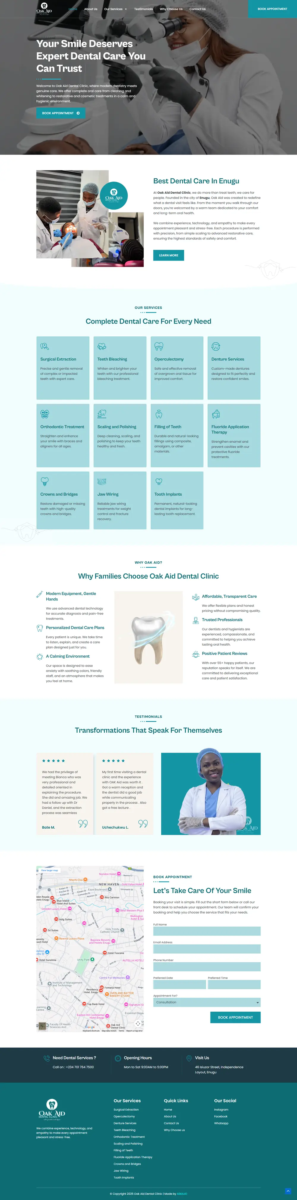 Oak Aid Dental website, dental clinic