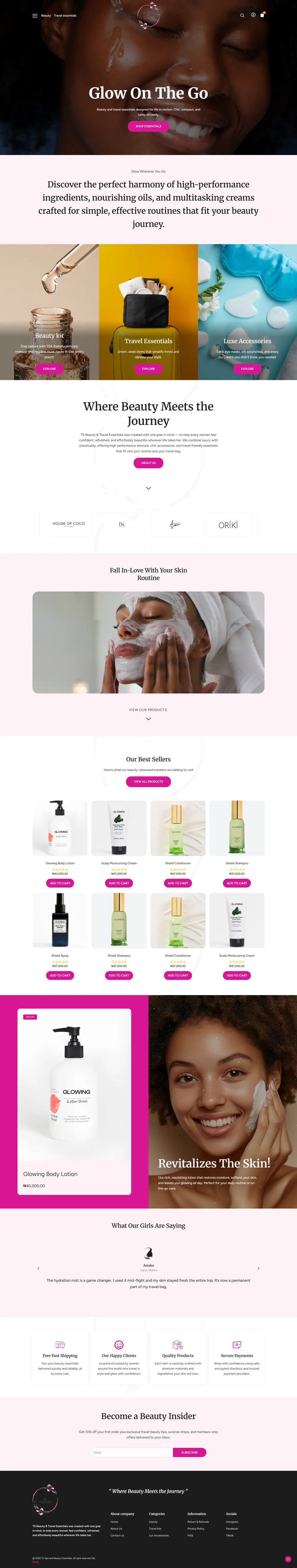 TS Beauty & Travel website, beauty e-commerce