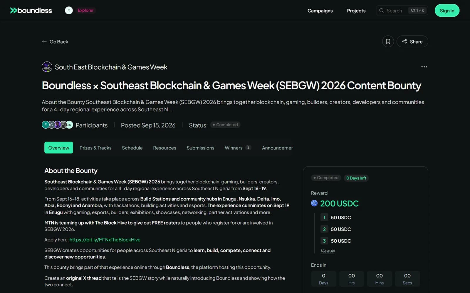 Boundless bounty detail page
