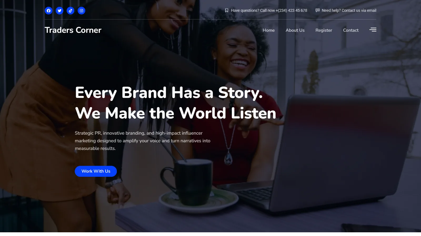 Traders Corner Media Hub homepage: ‘Every Brand Has a Story. We Make the World Listen.’